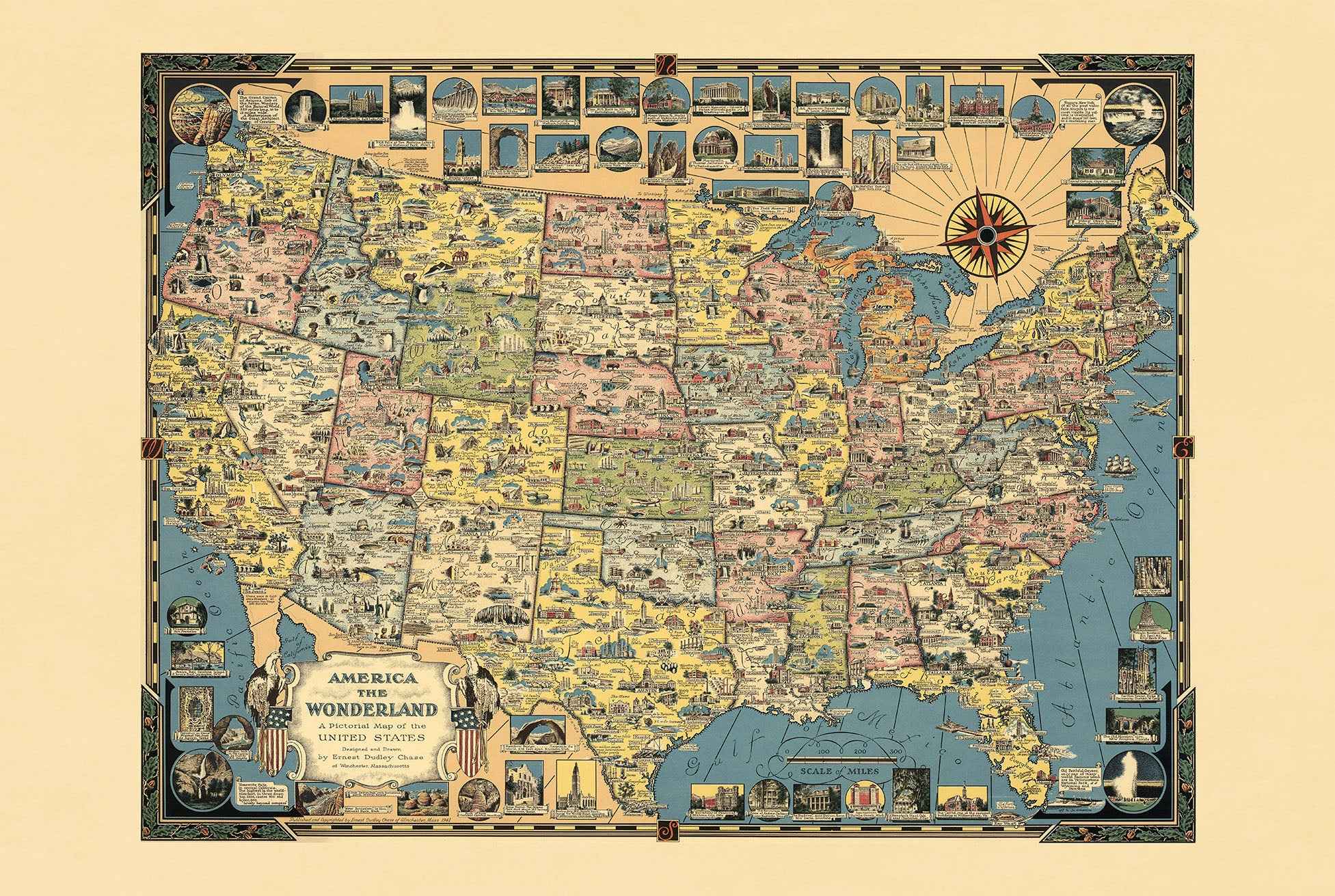 America the Wonderland Map Poster (1941) - Vintage USA Pictorial Wall Art