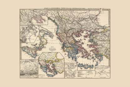 Ancient Greece Map Poster - Vintage Greek & Macedonian Historical Atlas Wall Art