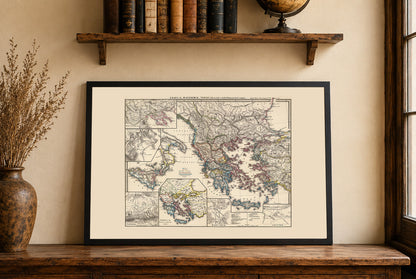 Antike Griechenland Karte Poster - Vintage Griechischer & Makedonischer Historischer Atlas Wandkunst