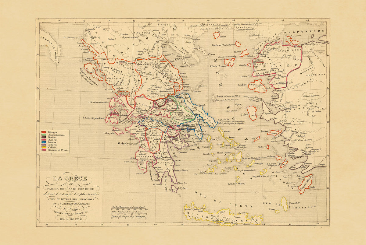 Starożytna Grecja i Azja Mniejsza 1190 p.n.e. - Houze 1844 - Historyczny Plakat z Mapą