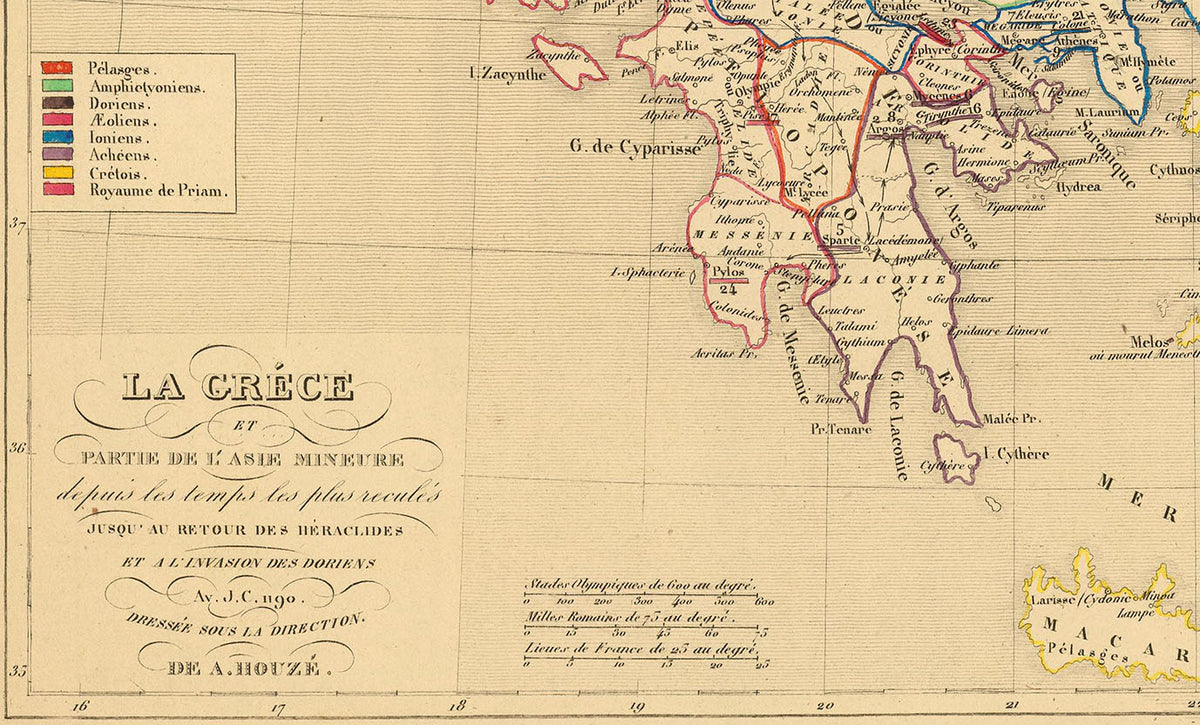 Starożytna Grecja i Azja Mniejsza 1190 p.n.e. - Houze 1844 - Historyczny Plakat z Mapą