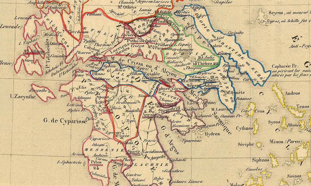 Starożytna Grecja i Azja Mniejsza 1190 p.n.e. - Houze 1844 - Historyczny Plakat z Mapą