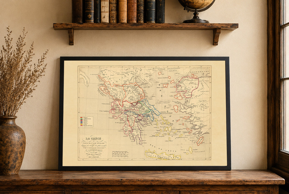Starożytna Grecja i Azja Mniejsza 1190 p.n.e. - Houze 1844 - Historyczny Plakat z Mapą