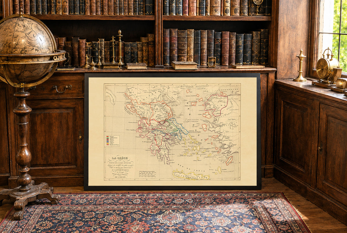 Starożytna Grecja i Azja Mniejsza 1190 p.n.e. - Houze 1844 - Historyczny Plakat z Mapą