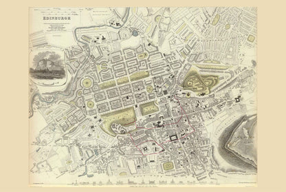Antique Style 1834 Edinburgh Map - Fine Art Print Showing Detailed City Plan - Strategy Maps