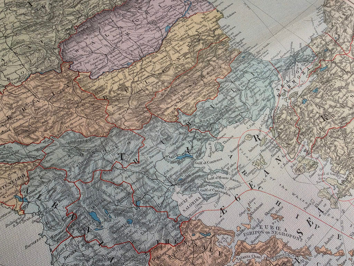 Península balcánica de 1904 - Estados y provincias - Póster de mapa histórico de Edward Stanford