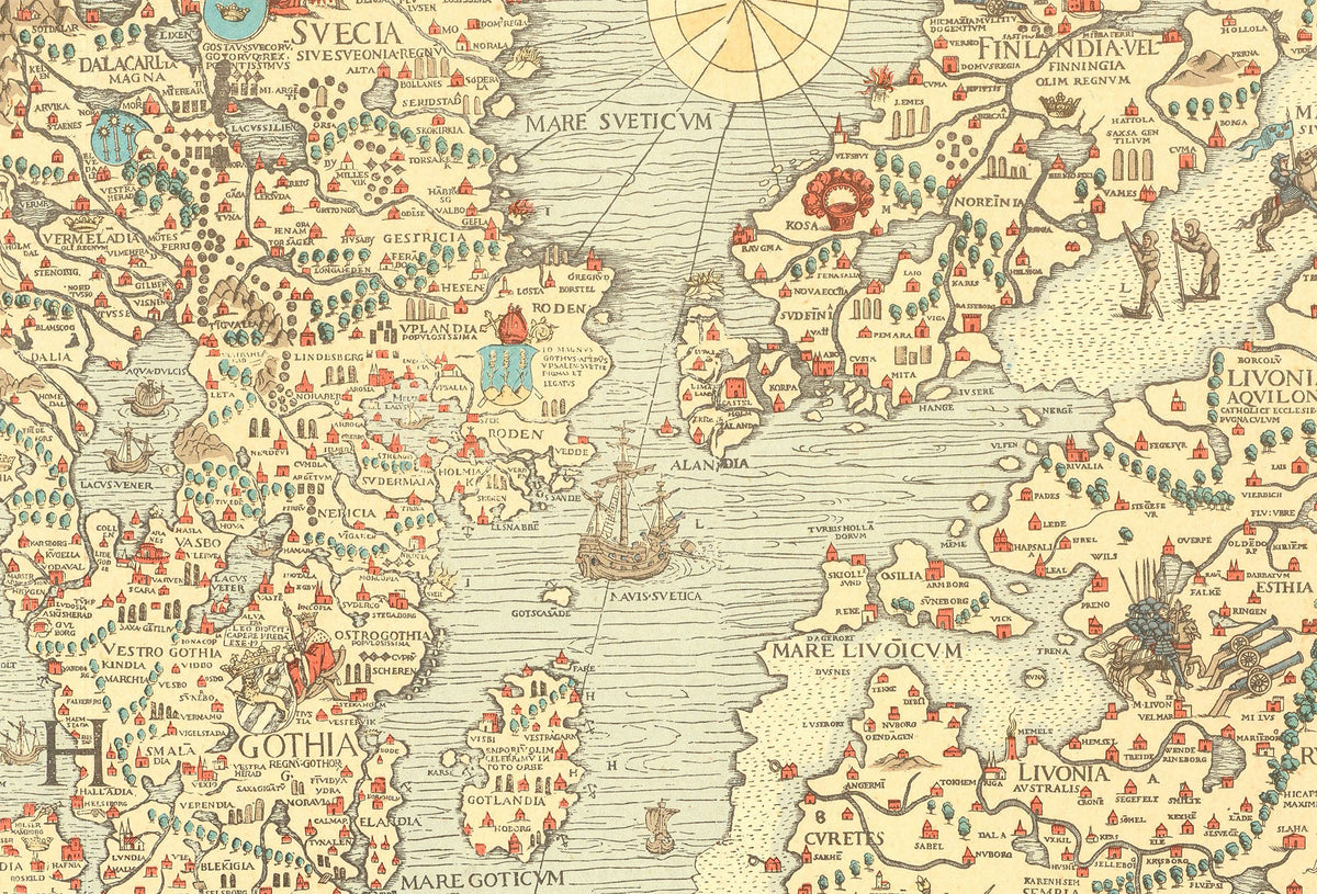 Carta Marina 1539 - Olaus Magnus - Scandinavia & Nordic Sea Monsters Historical Map Poster