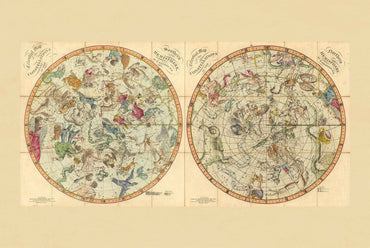 Celestial Constellation Map Poster (1820) - Vintage Northern & Southern Hemisphere Star Chart (Copy)