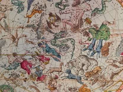 Póster Mapa de Constelaciones Celestes (1820) - Carta Estelar Vintage de los Hemisferios Norte y Sur