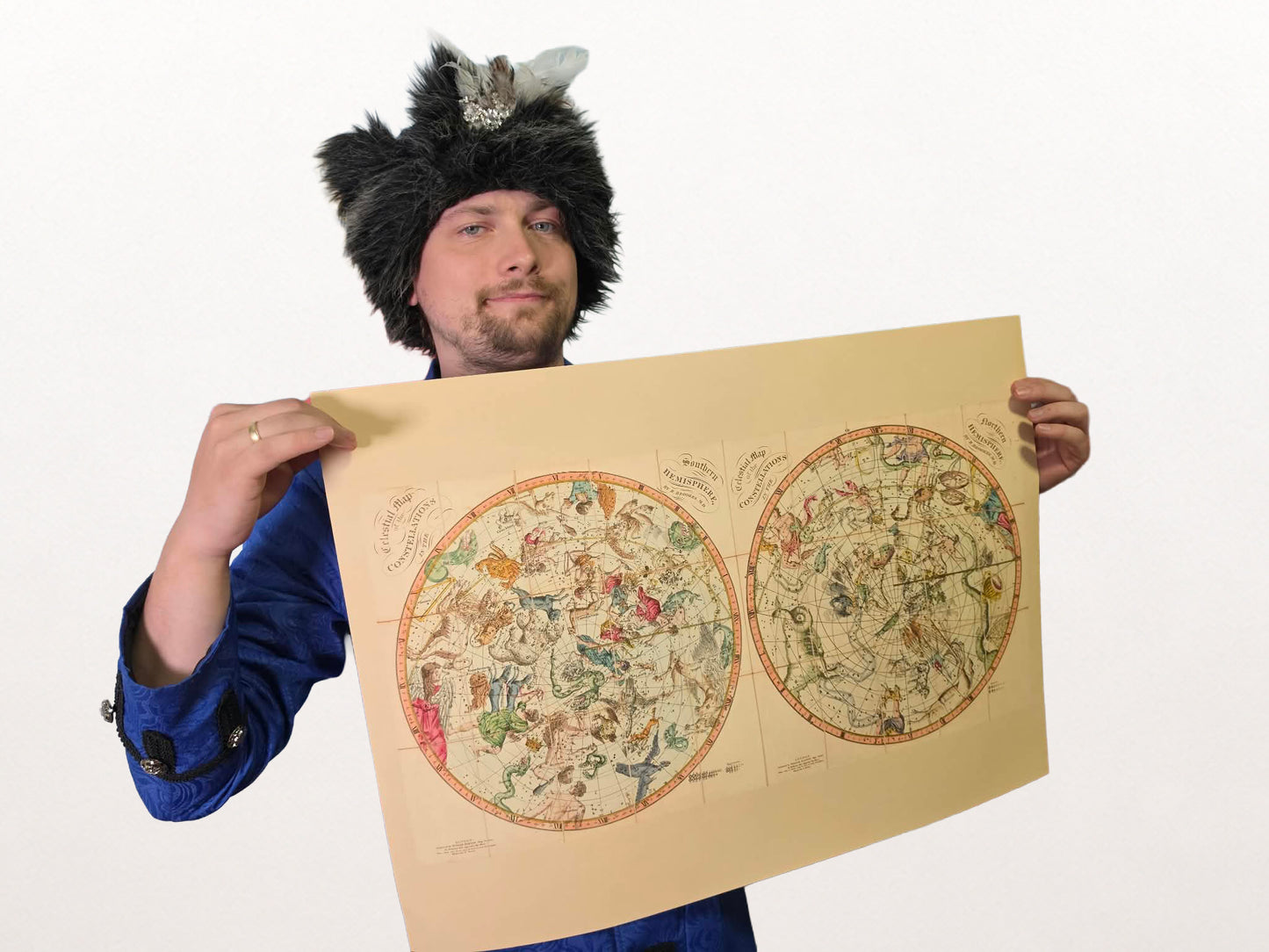 Póster Mapa de Constelaciones Celestes (1820) - Carta Estelar Vintage de los Hemisferios Norte y Sur