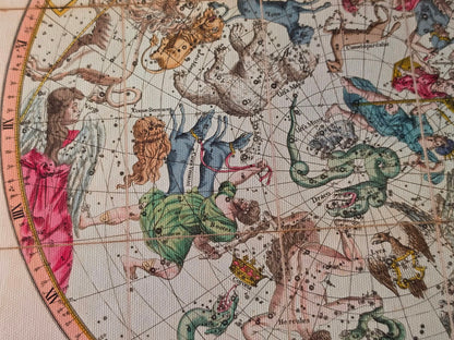 Póster Mapa de Constelaciones Celestes (1820) - Carta Estelar Vintage de los Hemisferios Norte y Sur