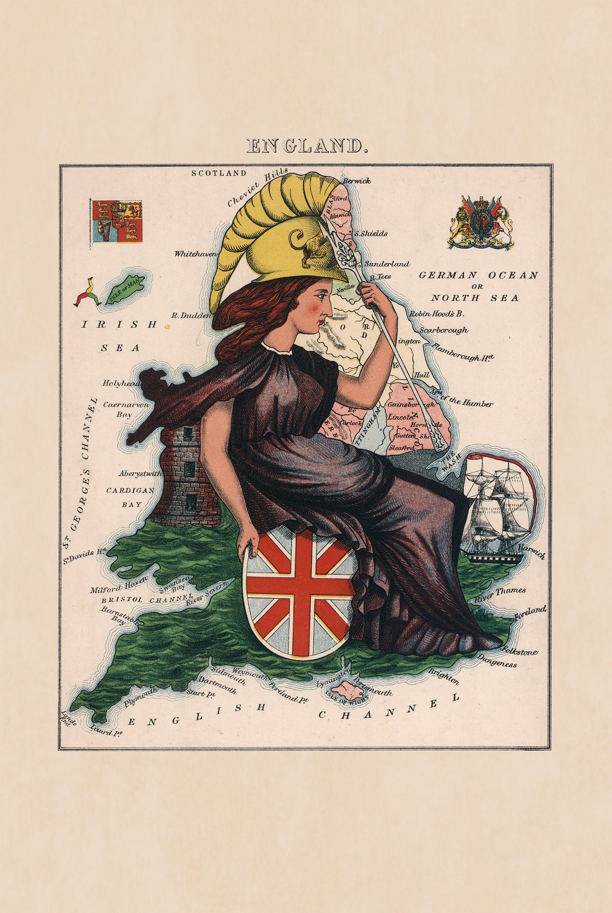 Anglia 1868 - Lilian Lancaster - Britannia - Satyryczna Ilustrowana Mapa – Plakat