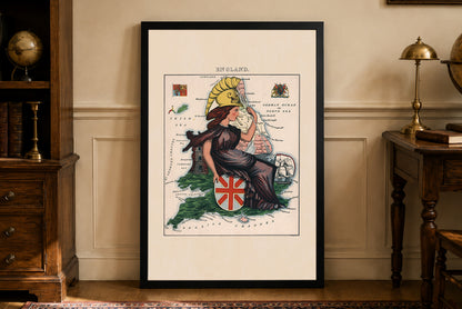 Anglia 1868 - Lilian Lancaster - Britannia - Satyryczna Ilustrowana Mapa – Plakat