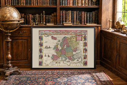 Europa 1665 - Historische Karte mit Adelskostümen und großen Städten