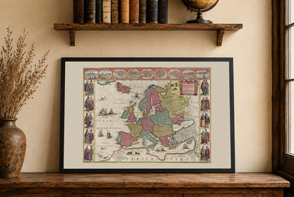 Europa 1665 - Historische Karte mit Adelskostümen und großen Städten