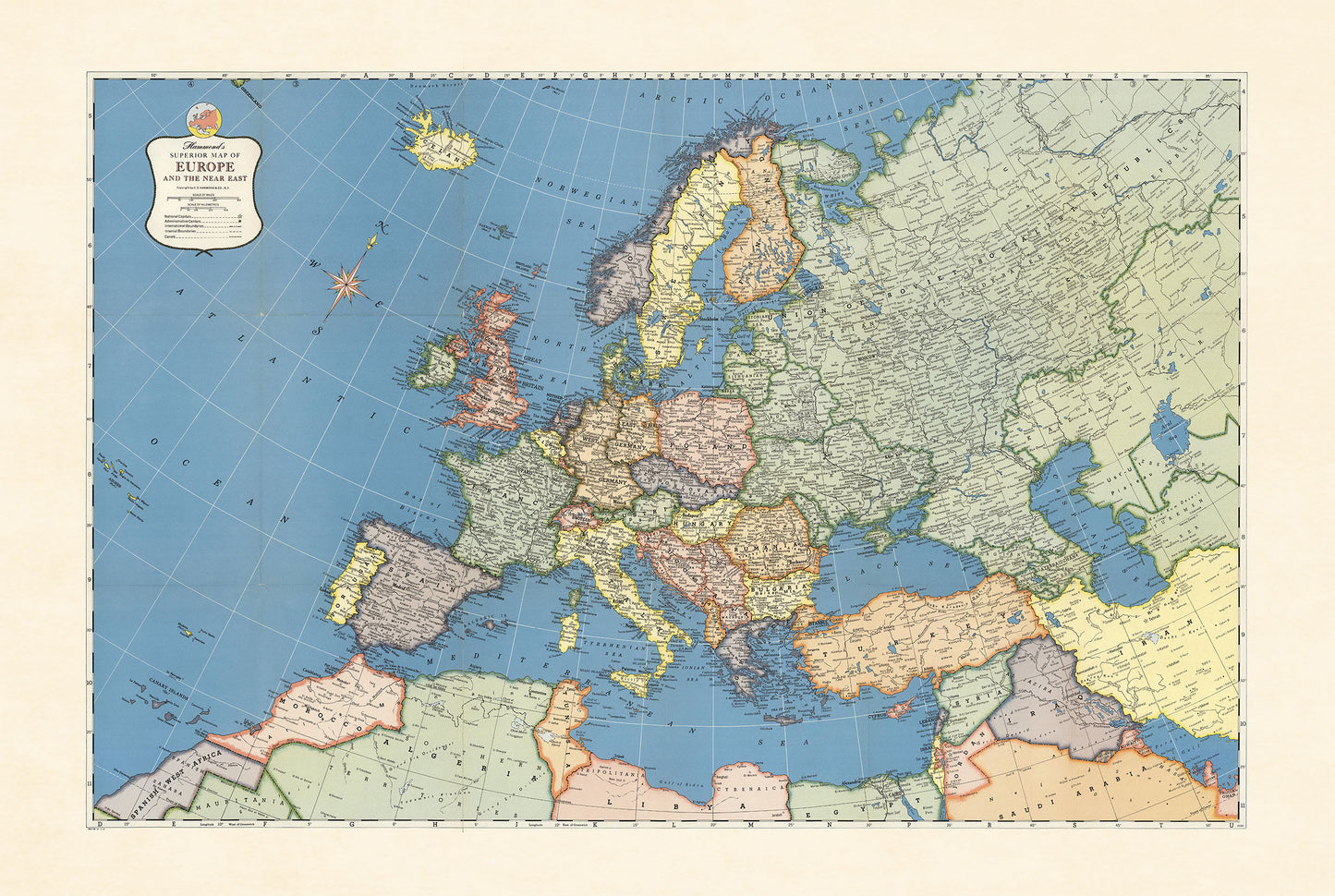 Europa 1957 - Historische Karte des Kalten Krieges in Europa