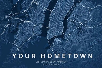 Get Your Hometown Blueprint Map - Modern City Street Wall Art