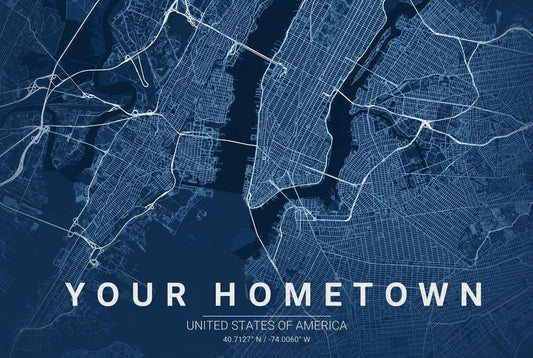 Get Your Hometown Blueprint Map - Modern City Street Wall Art