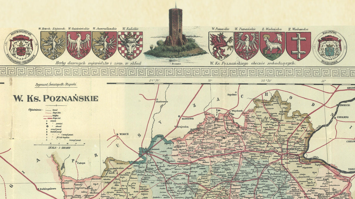 Wielkie Księstwo Poznańskie 1910 - Zygmunt Słupski - Historyczna Mapa Wielkopolski - Plakat