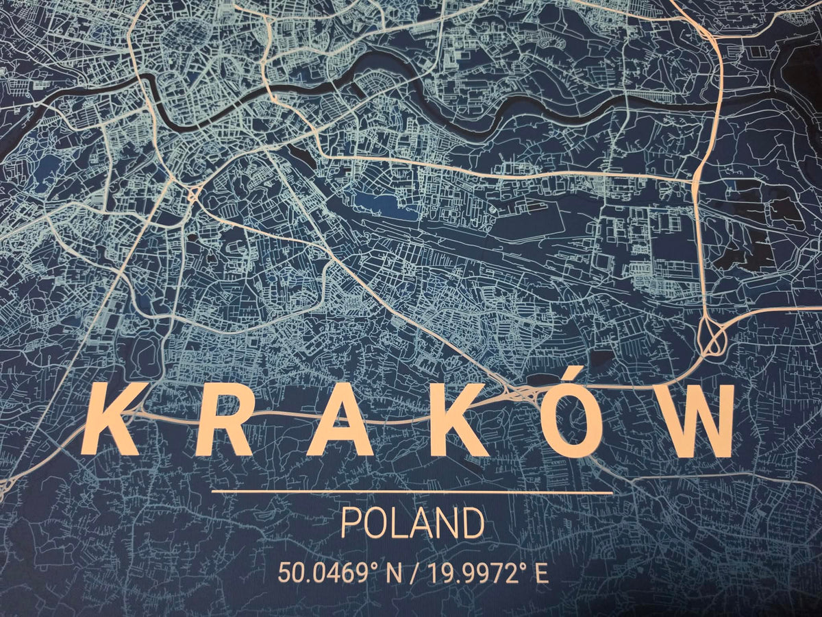Mapa Krakowa - Nowoczesna sztuka ścienna z ulicami miasta