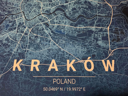 Mapa Krakowa - Nowoczesna sztuka ścienna z ulicami miasta