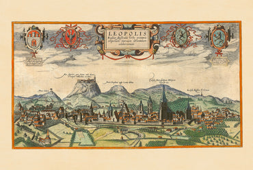 Plakat z Mapą Miasta Lwowa (1618) - Zabytkowa Rycina Leopolis do Dekoracji Ściennej