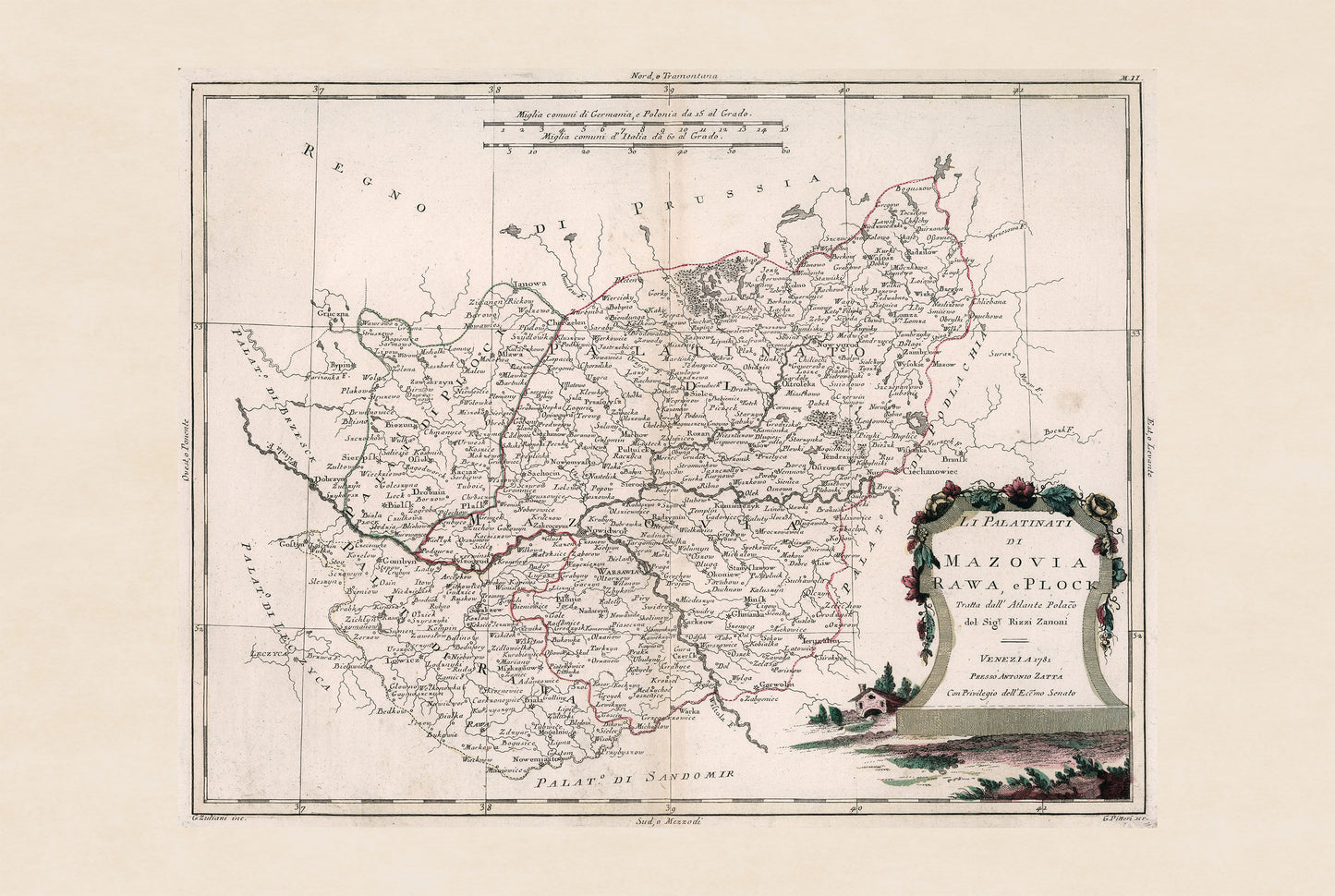 Historisches Kartenposter Masowien, Rawa und Plock – Wandkunst aus dem Polen des 18. Jahrhunderts