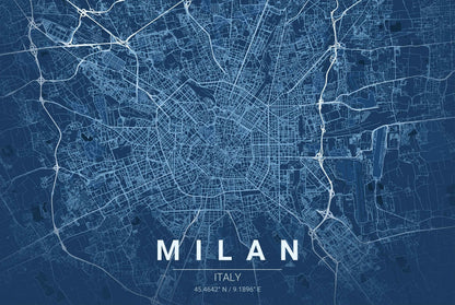 Milan Blueprint Map - Modern City Street Wall Art - Strategy Maps