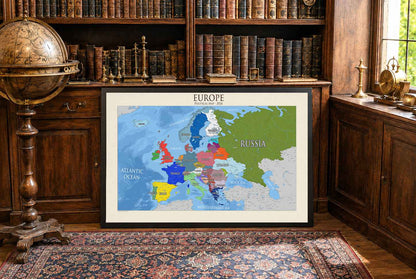 Modern Europe Political Map Poster - Detailed Countries & Capitals Wall Art