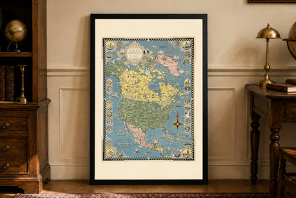 North America Pictorial Map Poster (1945) - Vintage Continental Wall Art