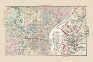 Philadelphie 1883 - Carte Historique de la Ville