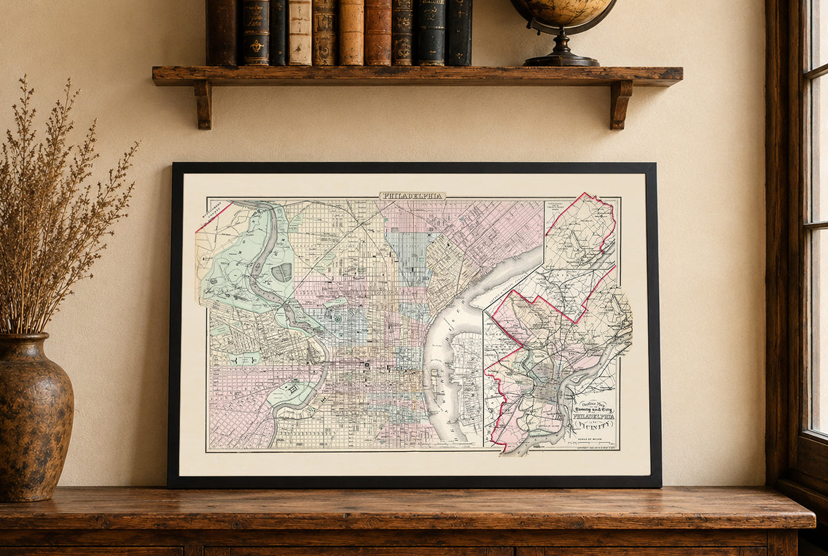 Philadelphie 1883 - Carte Historique de la Ville