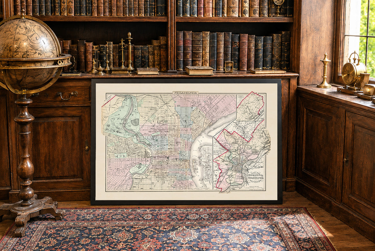 Philadelphie 1883 - Carte Historique de la Ville