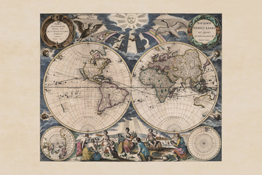 Pieter Goos 1667 World Map Poster - with Ornate Illustration and Atlas Style