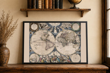 Pieter Goos 1667 Affiche Carte du Monde - avec Illustration Ornée et Style Atlas