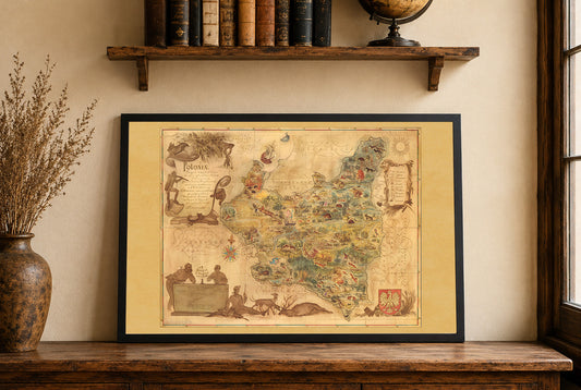 Poland Map 1938 Print - ‘Poloniae’ Pictorial Map by Tadeusz Lipski & Eliasz Kanarek | Vintage World’s Fair Wall Art