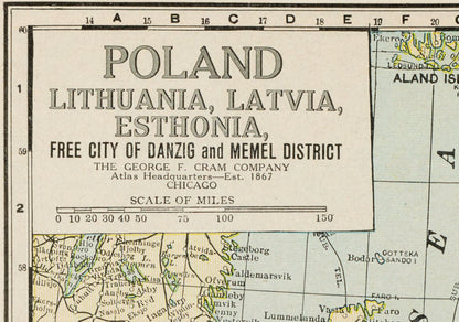 Poland & Baltic States 1925 - Free City of Danzig - George F. Cram Historical Map Poster