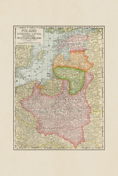 Poland & Baltic States 1925 - Free City of Danzig - George F. Cram Historical Map Poster