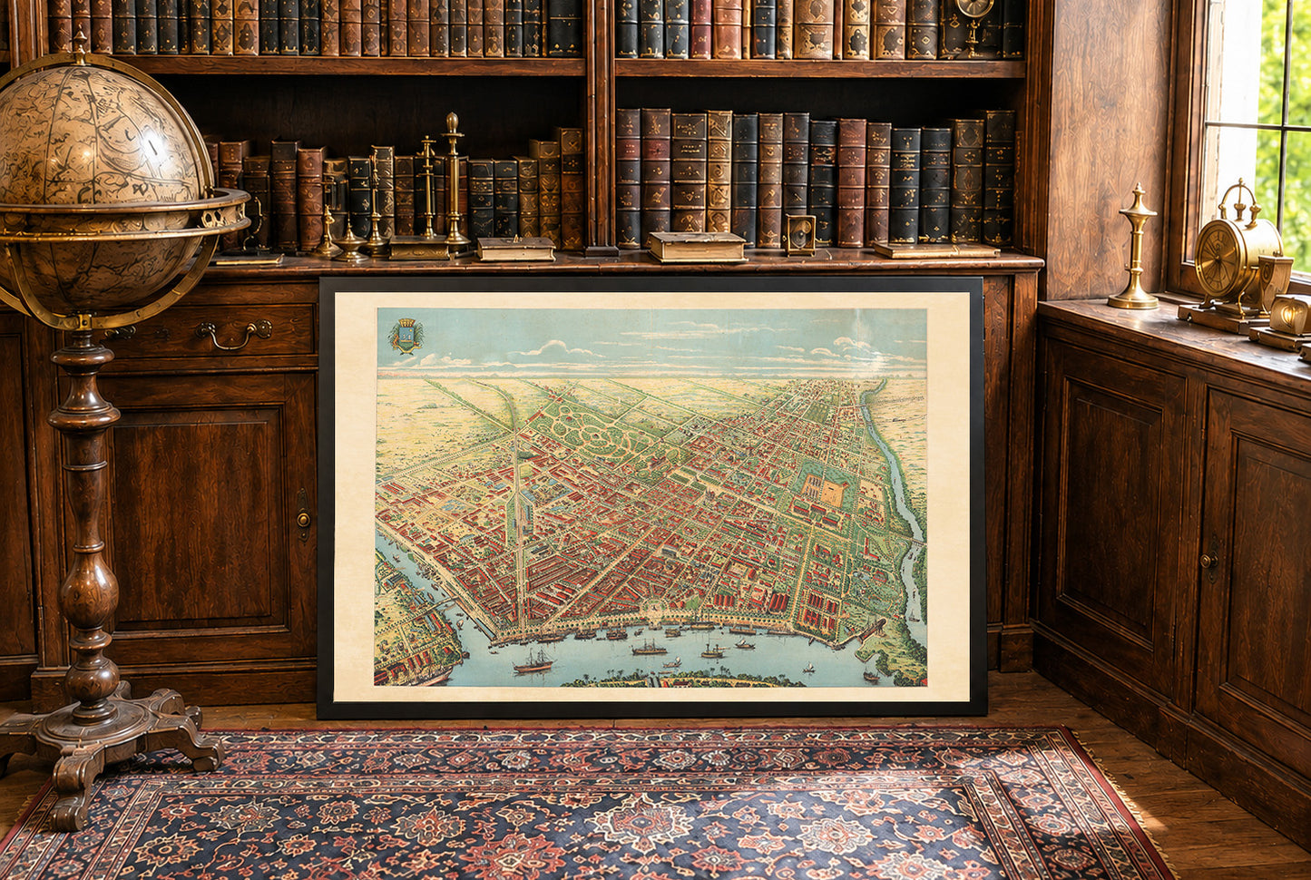 Plakat Saigon 1902 - Mapa panoramiczna Ho Chi Minh z rzeką, bulwarami i działalnością portową