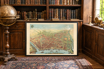 Plakat Saigon 1902 - Mapa panoramiczna Ho Chi Minh z rzeką, bulwarami i działalnością portową
