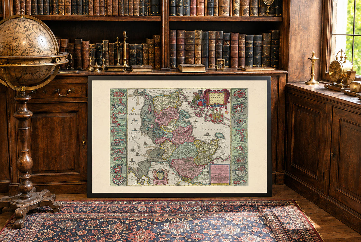 Schleswig & Holstein 1665 - 16 Town Plans - Joan Blaeu Historical Map Poster