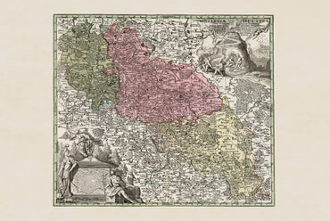 Historisches Kartenposter Schlesien – Ober- und Niederschlesien, Wandkunst aus dem 18. Jahrhundert