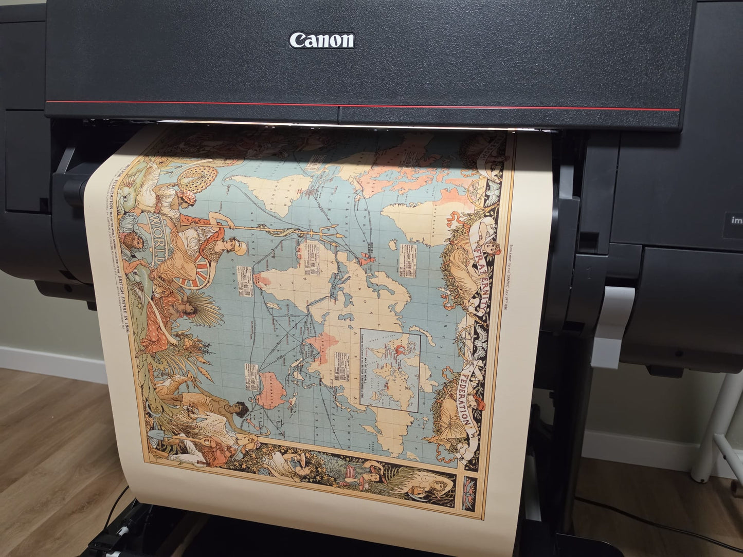 Victorian Era British Empire Map Poster (1886) Featuring Global Regions and Cultural Attire