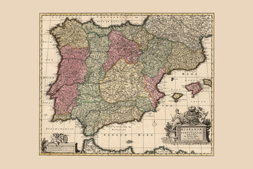 Carte Vintage de l'Ibérie 1740 – Art Mural Historique d'Espagne et du Portugal