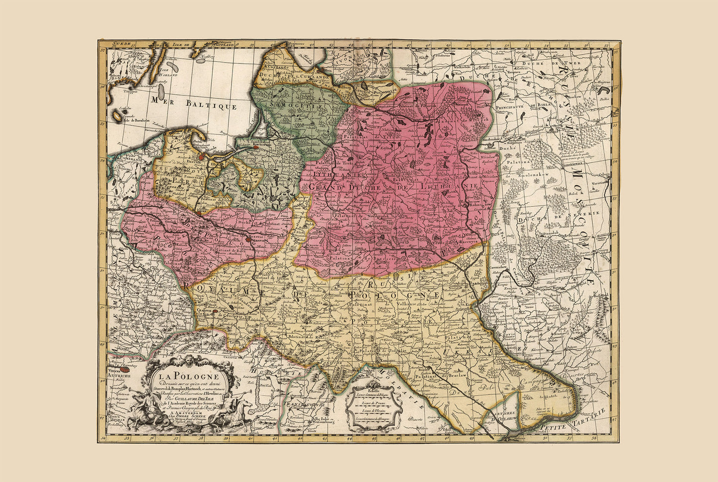Vintage Polish-Lithuanian Commonwealth Map 1740