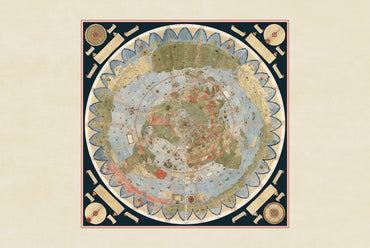 Carte vintage du monde de 1587 – Décoration murale en projection polaire colorisée à la main