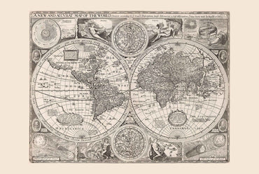 Vintage World Map 1651 - Decorative Print with Solar System, Stars and Natural Themes - Strategy Maps