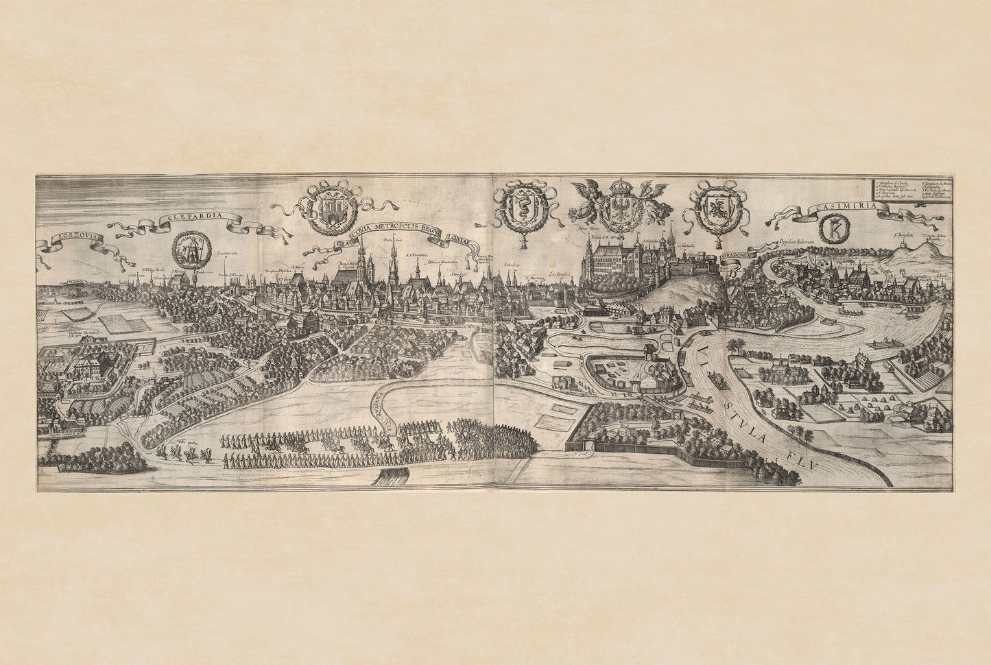 Vintage Krakow Map Wall Art - 1618 Cracovia Metropolis Engraving Print