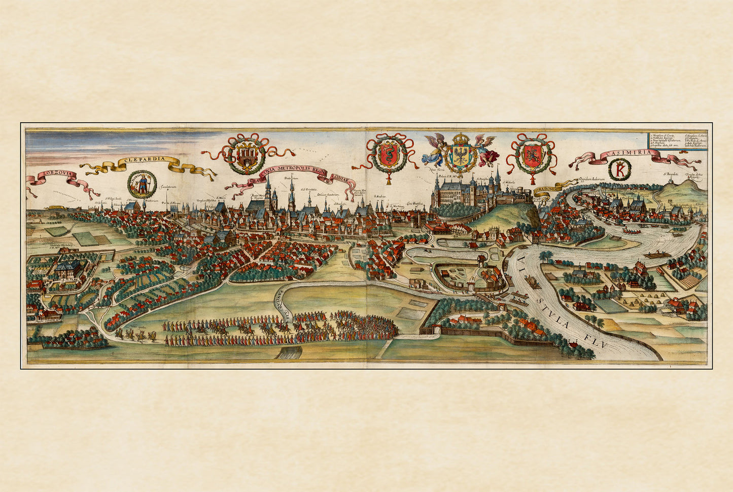 Vintage Krakow Map Wall Art - 1618 Cracovia Metropolis Engraving Print