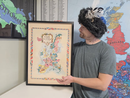 Carte illustrée de l'Europe de l'Ouest - Carte géographique vintage avec villes et faune